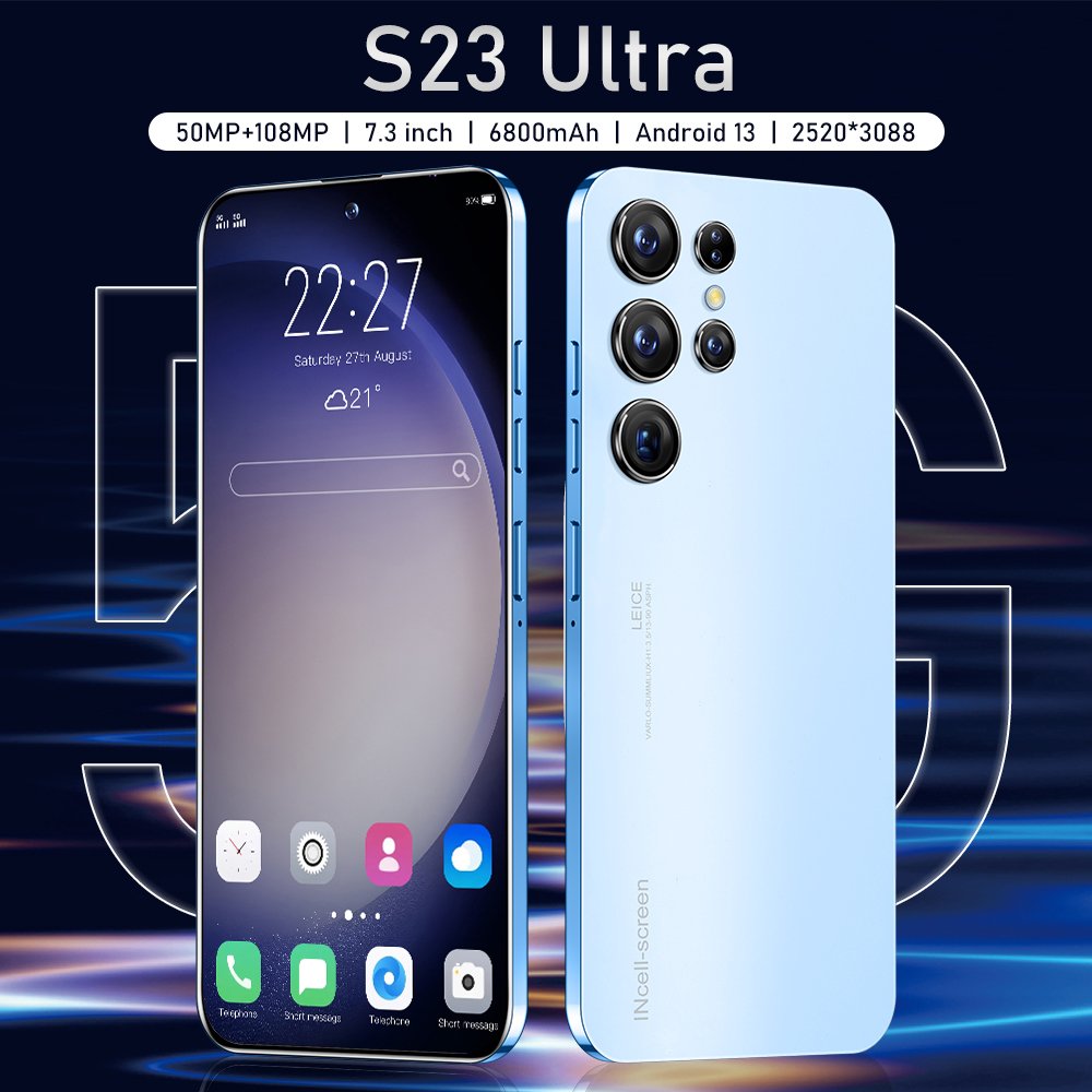 2023 New Original S23+ ultra global Unlock cell phone 3G 4G 5G Smartphone 7.3 inch Full display Cheap Big screen MobilePhones